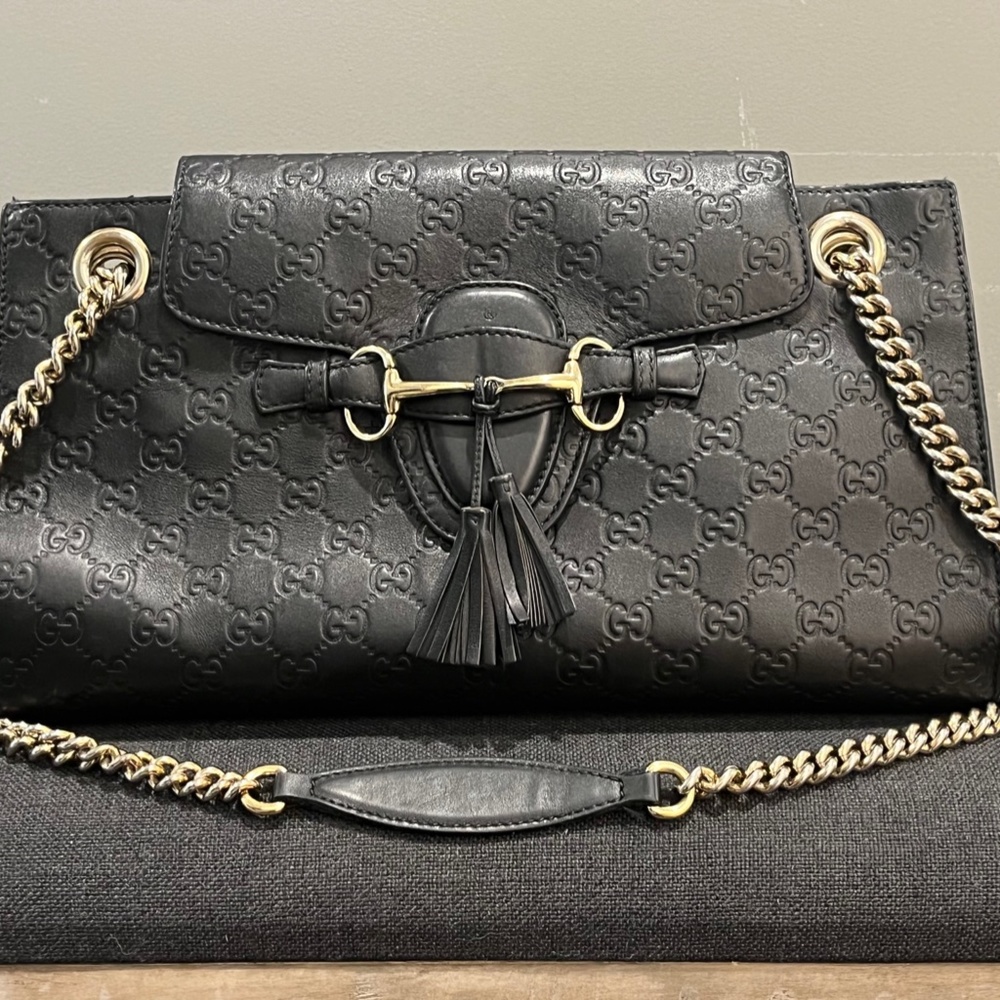 Gucci Black Leather GUCCISSIMA Large Emily Chain Shoulder Bag